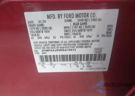 2024 Ford Edge Sel z USA, uszkodzony, nr VIN 2FMPK4J95RBA79833